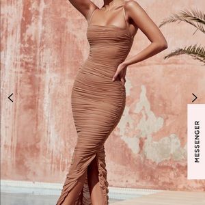 FORNARINA TAN ORGANZA MESH MAXI DRESS